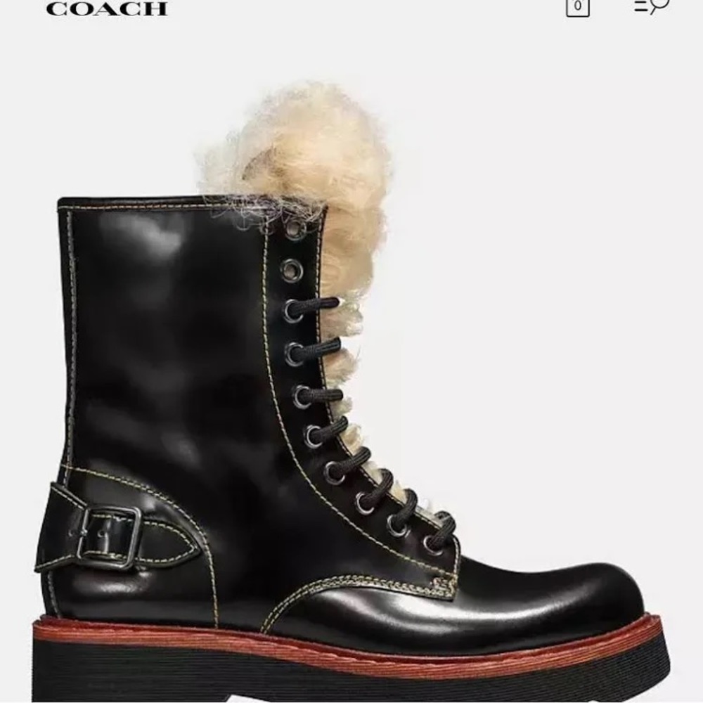 Coach Black Leather Moto Boots w/ Shearling